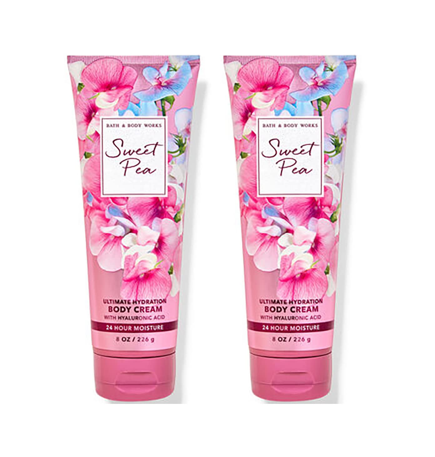 Bath & Body Works Sweet Pea Ultra Shea Body Cream 8oz two-pack delivers hydration and fragrant floral scent.