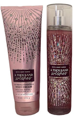 Bath & Body Works Thousand Wishes holographic shimmer design on bottles enhances vanity display.