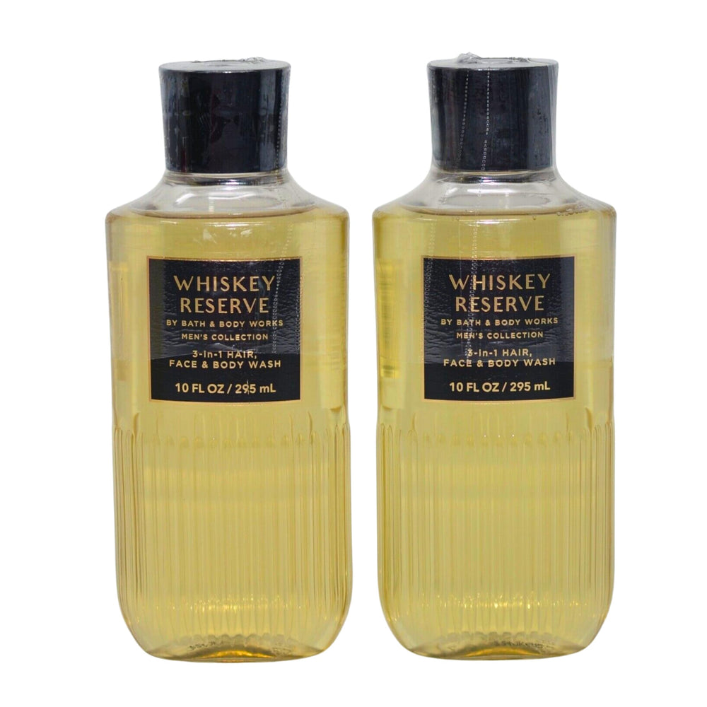 Bath and Body Works Whiskey Reserve shower gel 2-pack bottle pour, refreshing cleanse with Shea and Vitamin E