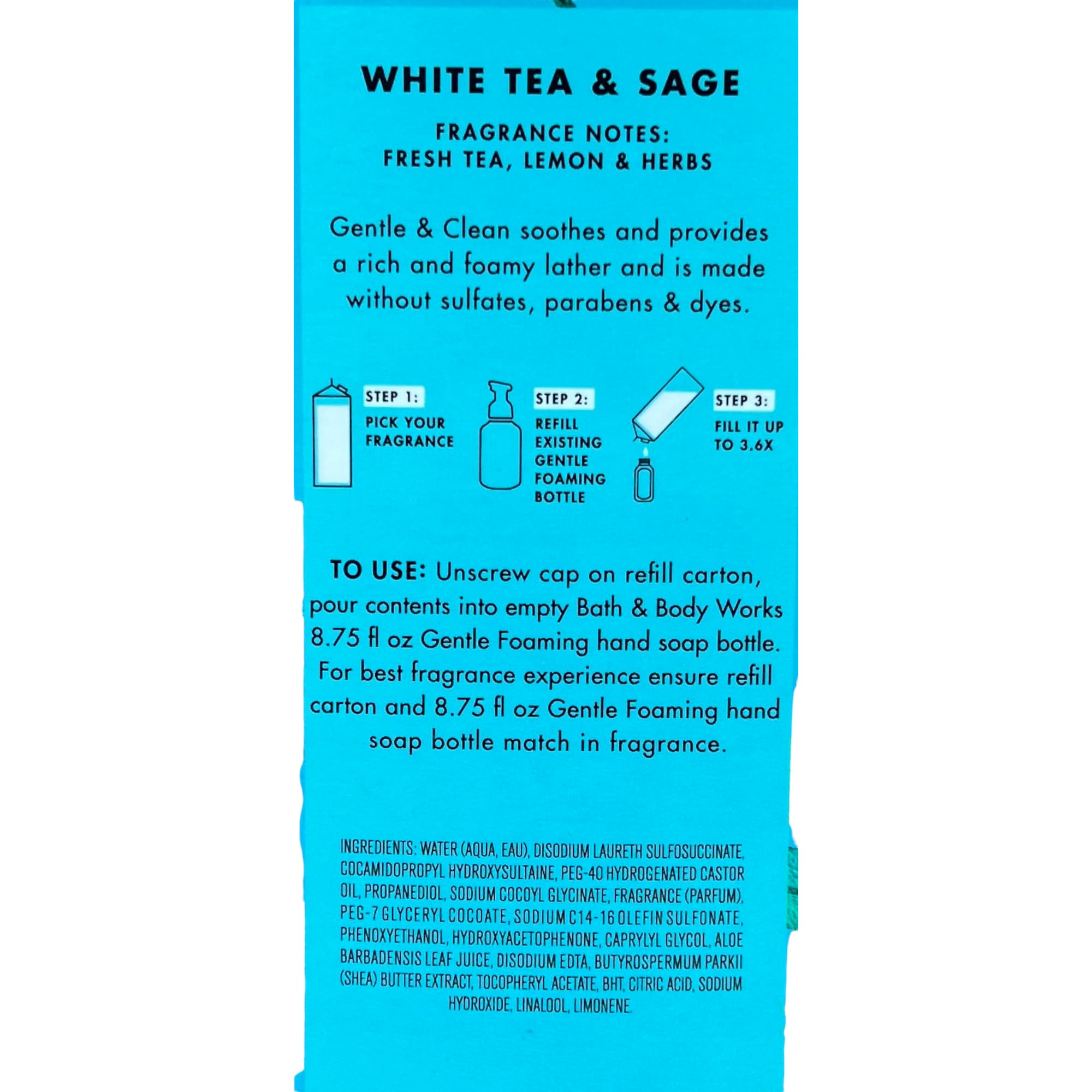 Bath & Body Works White Tea & Sage soap lather close-up for a soothing, aromatic hand wash.