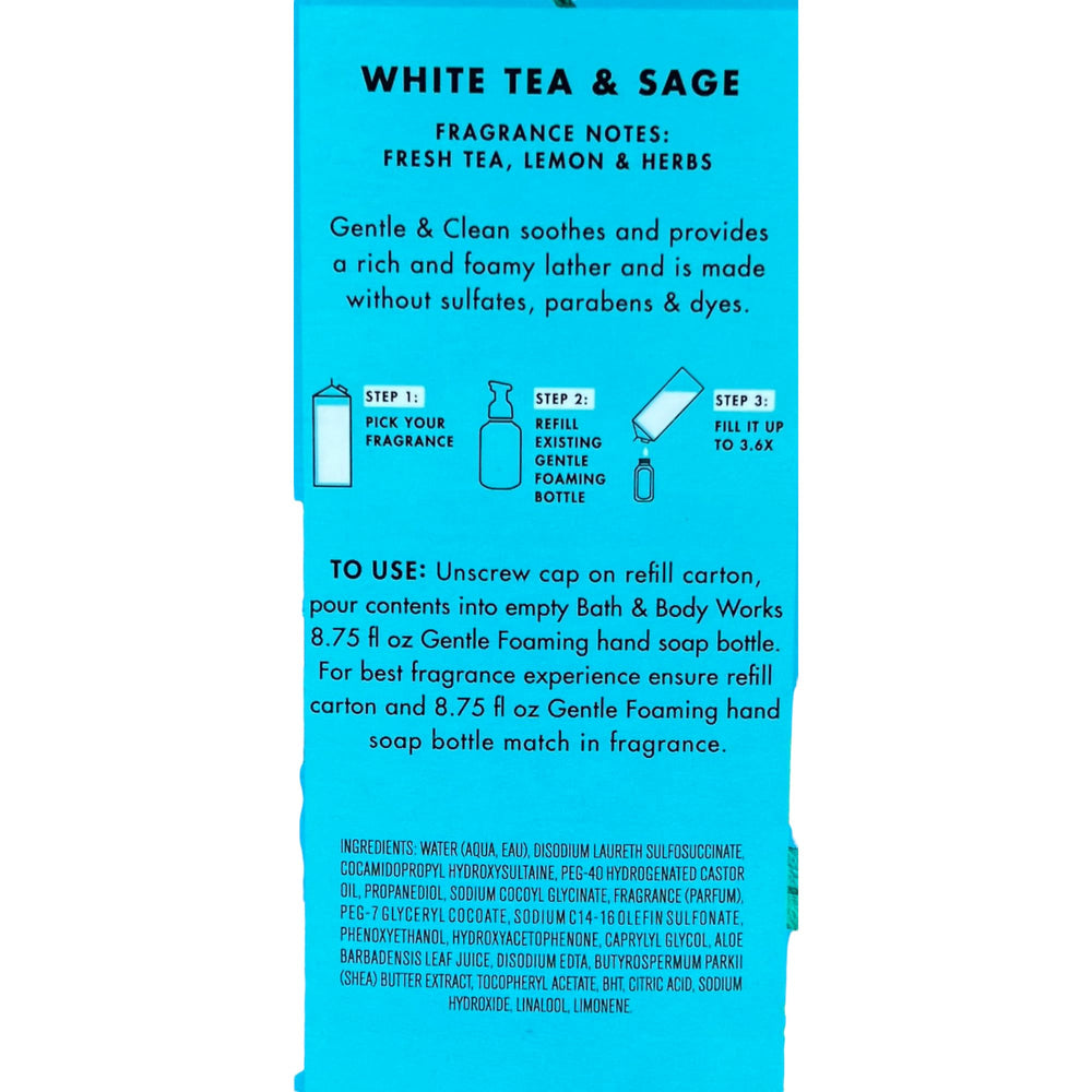 Bath & Body Works White Tea & Sage soap lather close-up for a soothing, aromatic hand wash.