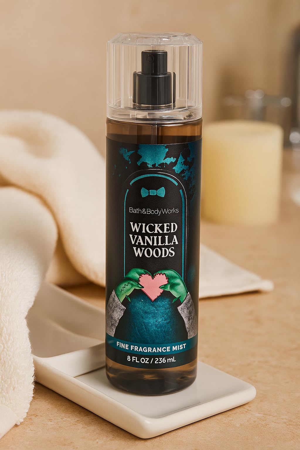 Bath & Body Works Wicked Vanilla Woods bottle for daily refreshment and autumn layering.