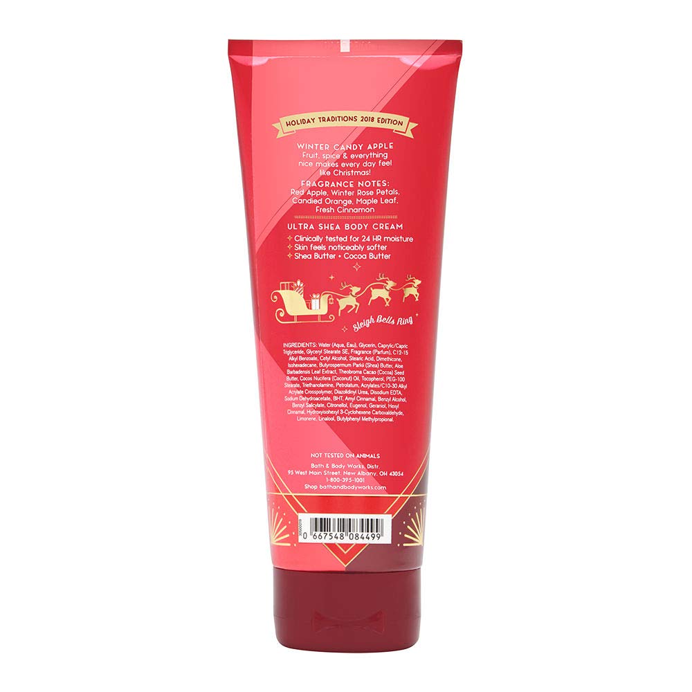 Bath and Body Works Winter Candy Apple Ultra Shea Cream being applied for smooth skin.