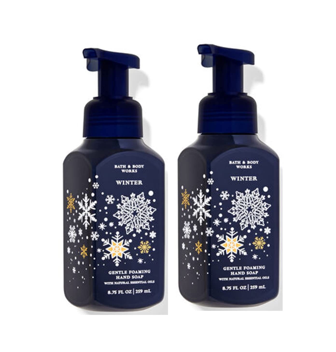 Bath and Body Works Winter Gentle Foaming Hand Soap 2-pack bottle pour cleanses hands while preserving moisture.