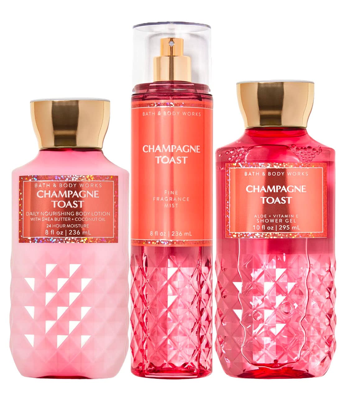 Bath & Body Works Champagne Toast daily trio packaging showcases a festive gift-ready set.