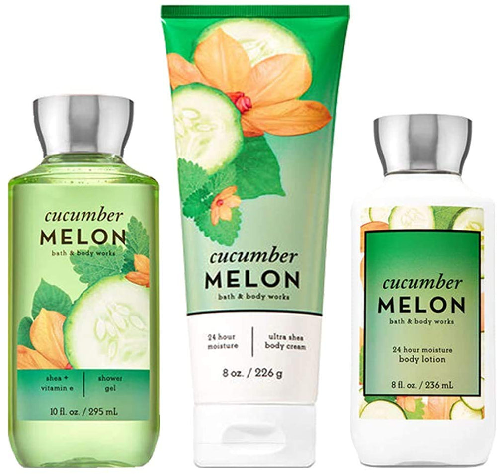 Bath & Body Works Cucumber Melon gift set trio with body cream, shower gel, and lotion for hydration