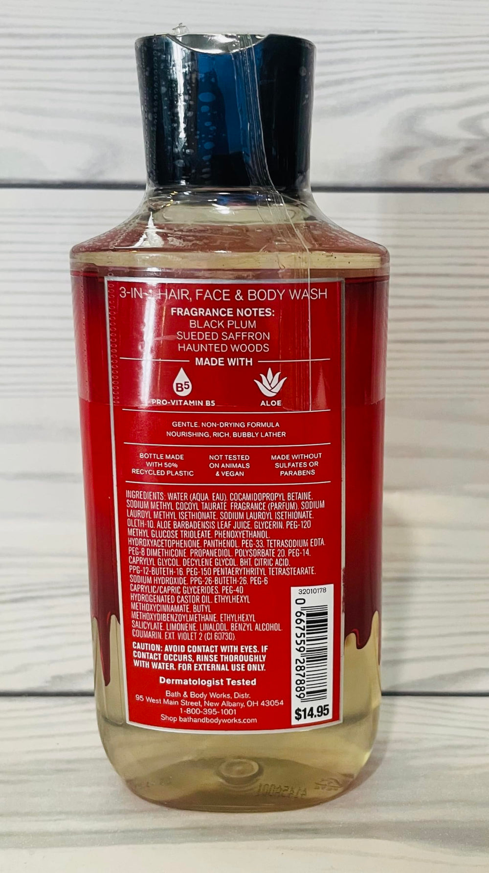 Bath & Body Works Immortal ingredients label shows Pro-Vitamin B5 and Aloe for gentle cleansing.
