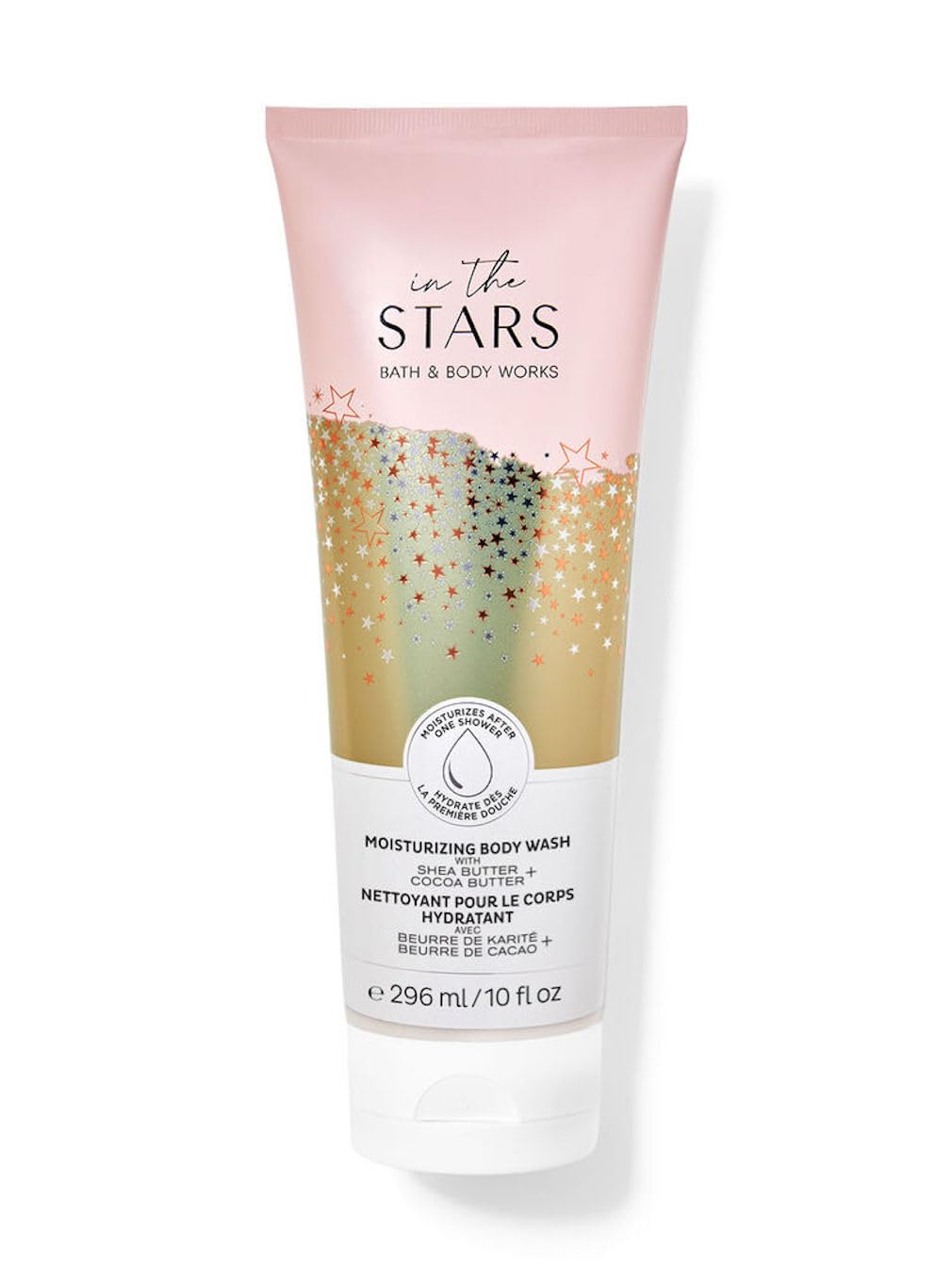 Bath & Body Works In The Stars moisturizing body wash bottle pour for a luxurious shower routine.