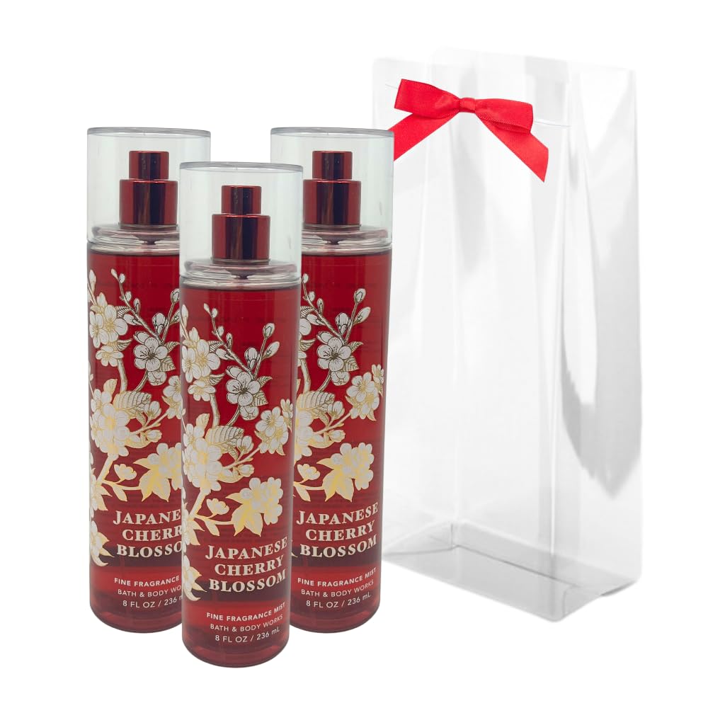 Bath & Body Works Japanese Cherry Blossom gift set with red bow, ideal for holiday gifting.