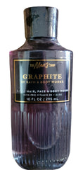 Bath & Body Works Men's Graphite Gel Wash close-up highlights Pro-Vitamin B5 and Aloe for refreshing cleanse.