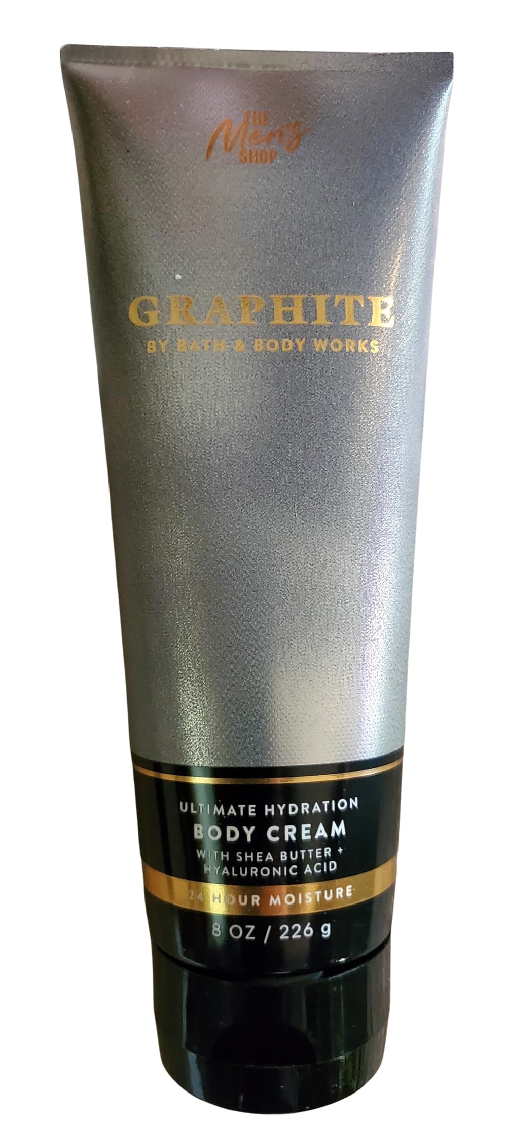 Bath & Body Works Men's Graphite Hydration Cream being applied, showcasing quick absorption.