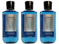 Bath & Body Works Ocean 3-pack 2-in-1 bottle side view highlighting gentle lather and scent.