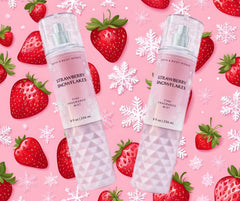 Bath & Body Works Strawberry Snowflakes label detail emphasizes premium fragrance notes