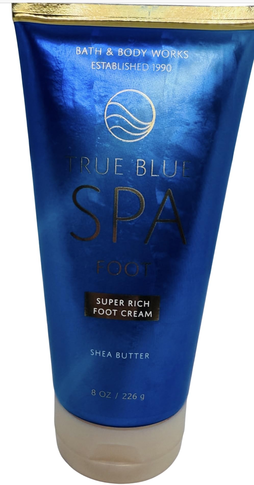 Bath and Body Works True Blue Spa foot cream jar front for deep hydration.