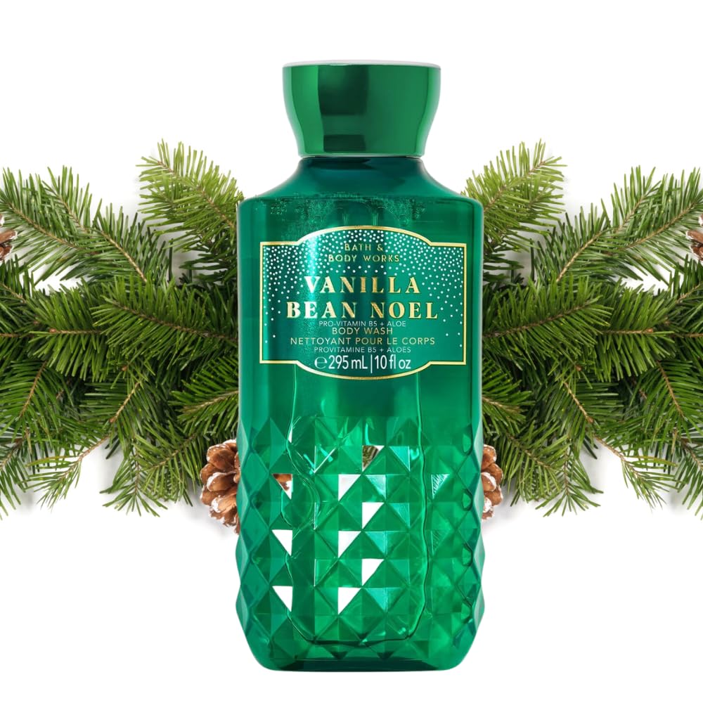 Bath & Body Works Vanilla Bean Noel shower gel bottle cap close-up emphasizing rich lather