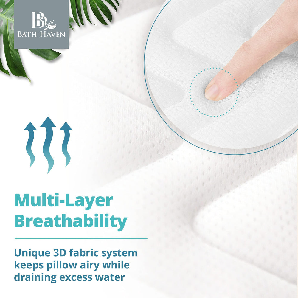 Bath Haven bath pillow airmesh vent close-up shows breathable design