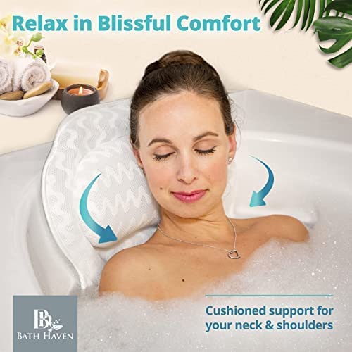 Bath Haven pillow with six suction cups stays securely attached during baths.