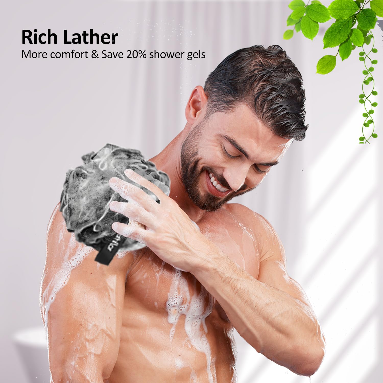 Bathflor back scrubber 17inch handle shows easy reach for back.
