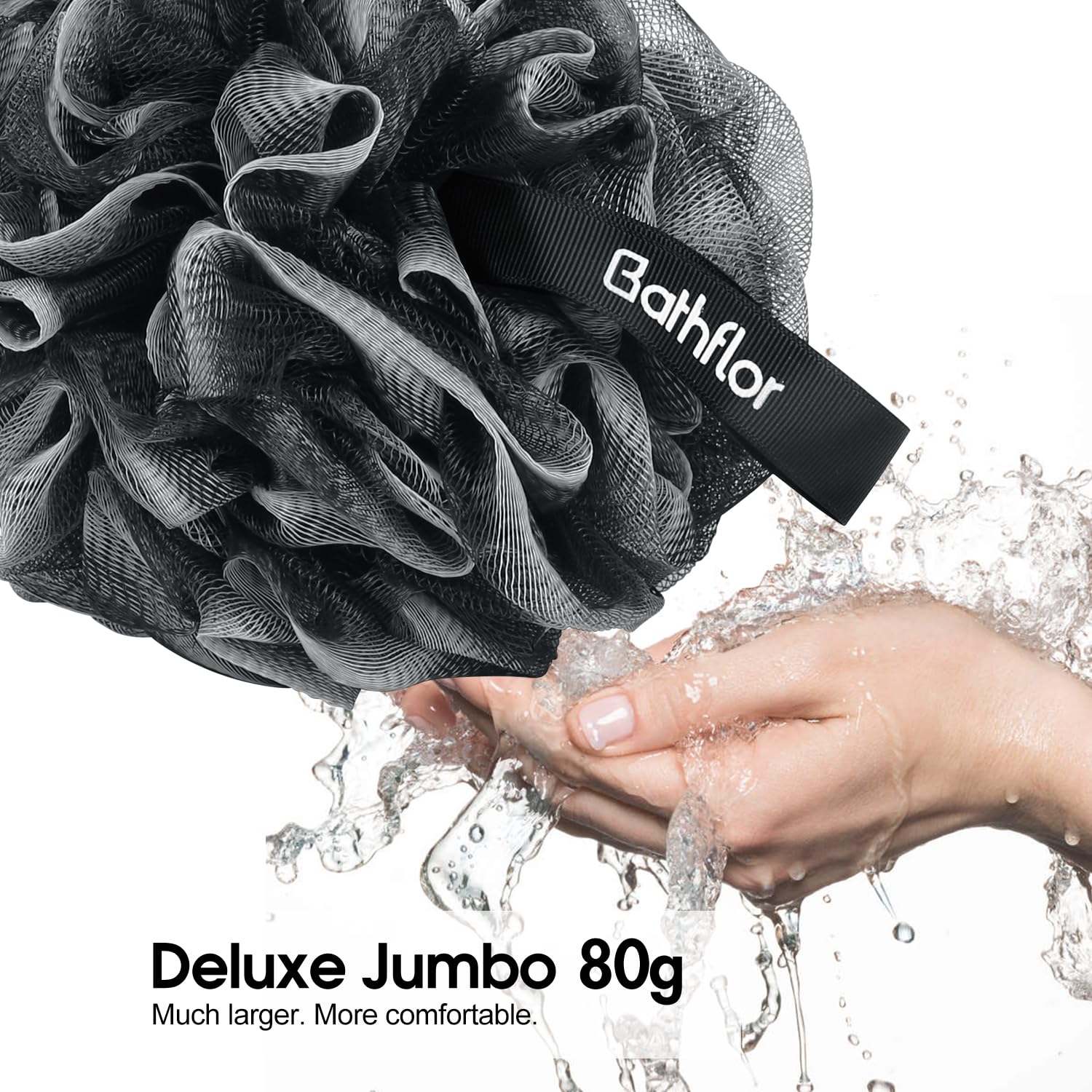 Bathflor loofah sponge 80g angle view demonstrates durable fibers for lasting use.