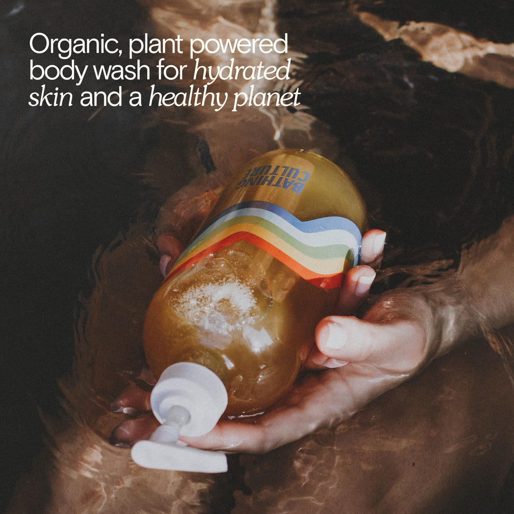 Bathing Culture organic body wash lather close-up highlighting rich foamy cleanse.