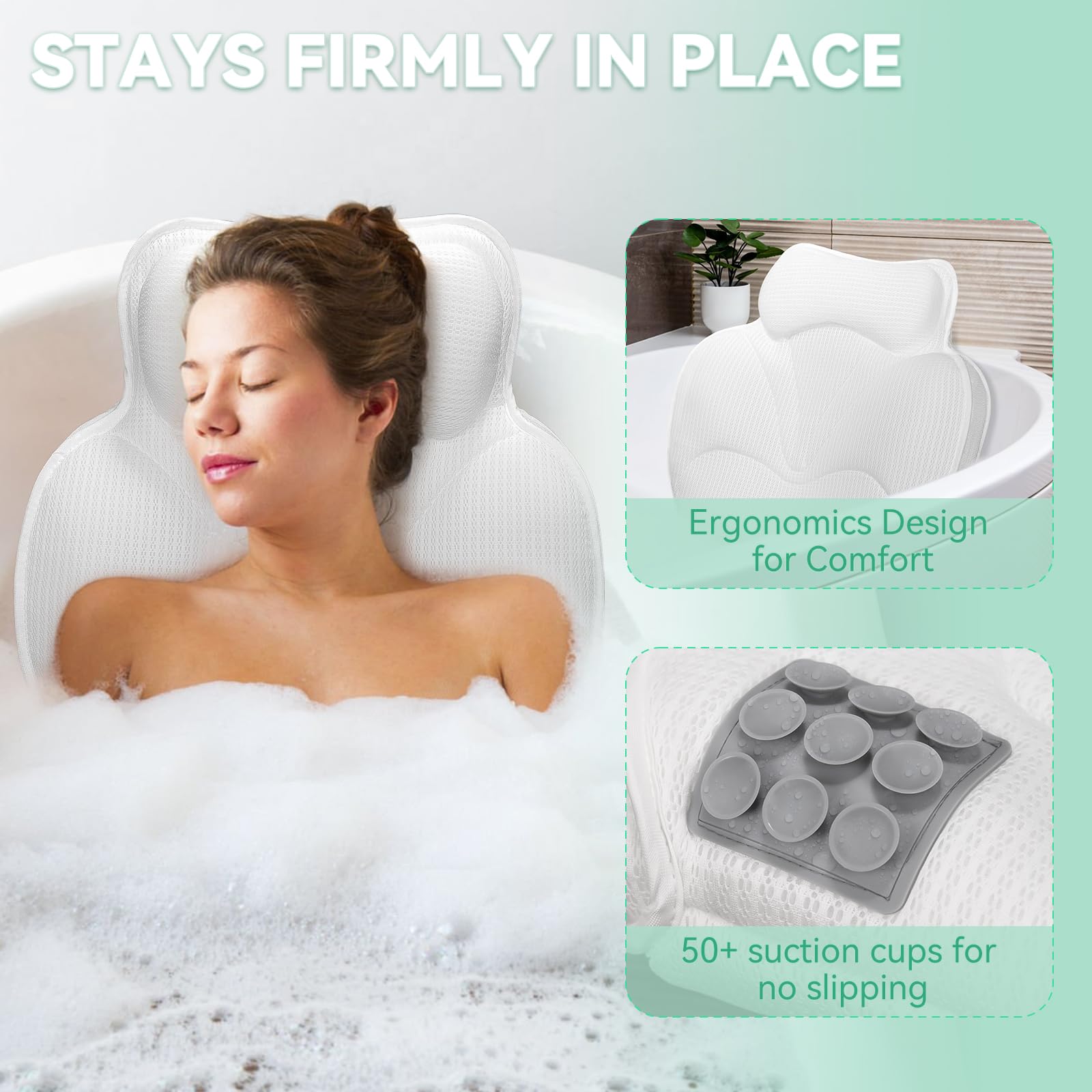  Bathland bath pillow is easy to clean and includes a hook for drying