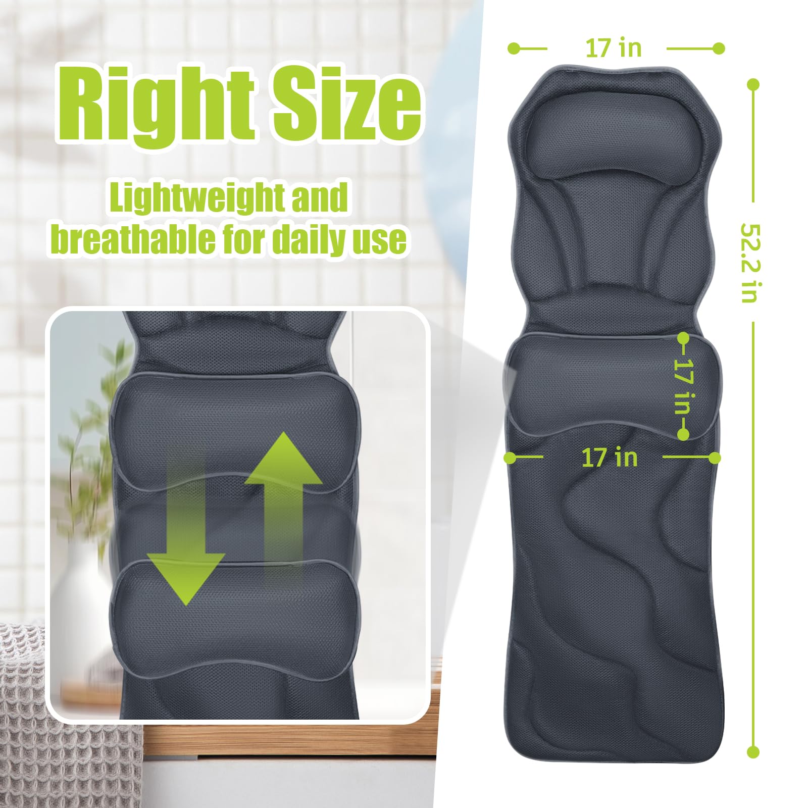 Bathland Full Body Bath Pillow back-lumbar-support provides cradling comfort during long soaks.