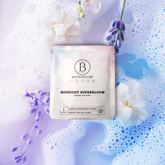 Bathorium Crush 8-Pack bags close-up, pre-measured 4 oz portions for tidy, mess-free soaks