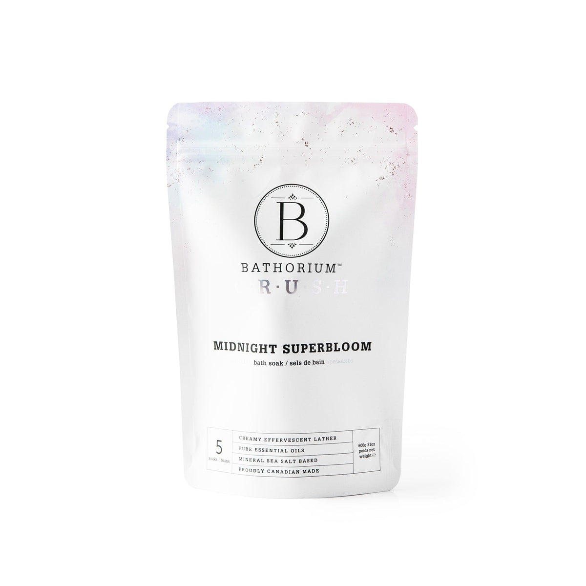 Bathorium Midnight Superbloom Crush lavender-rose bloom for a calming nighttime soak.