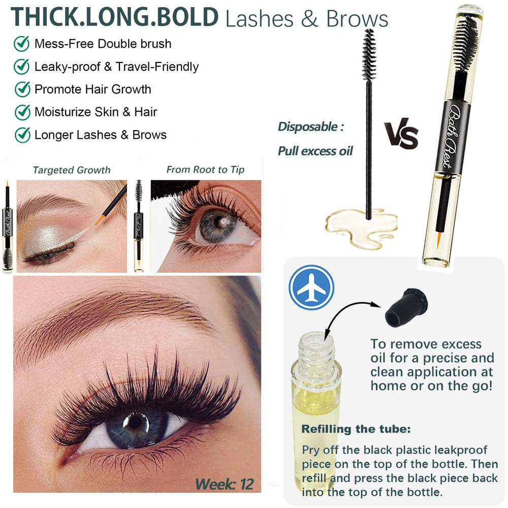Bathrest eyelashes and brows use promoting natural fullness with regular application.