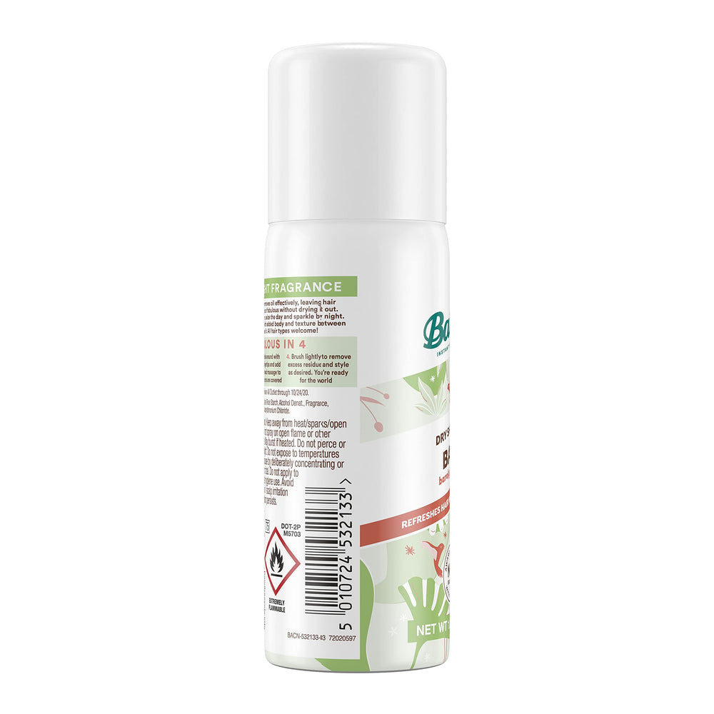 Batiste Bare dry shampoo absorbs oil at roots for revival.