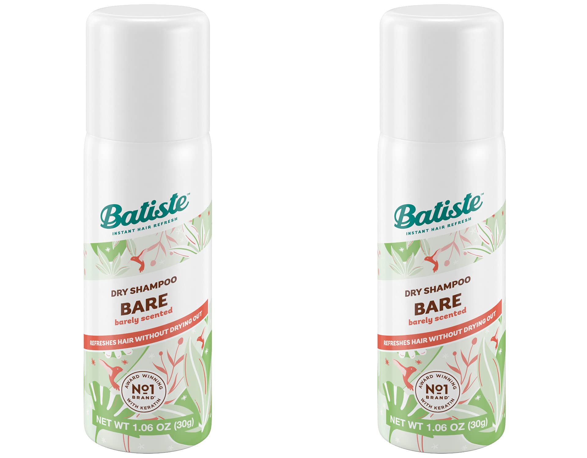 Batiste Bare dry shampoo bottle closeup demonstrates quick refresh.
