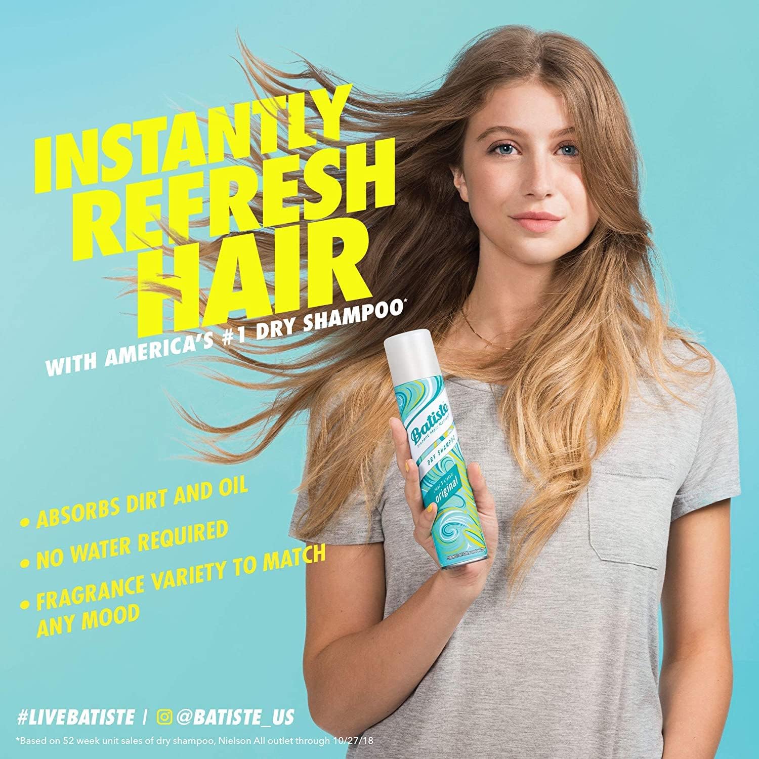 Before and after look with refreshed hair using Batiste between washes