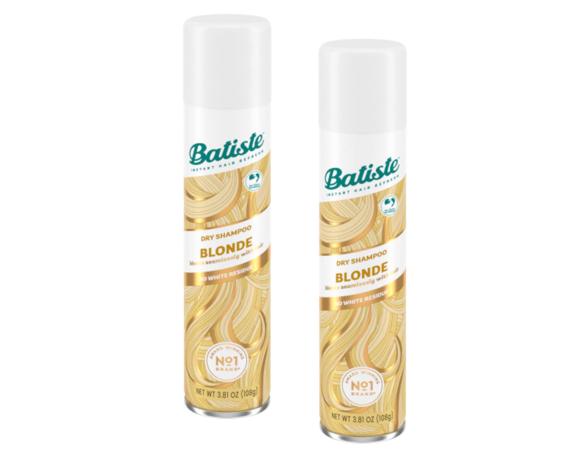 Batiste Brilliant Blonde dry shampoo bottle highlights lightweight oil-absorbing formula.