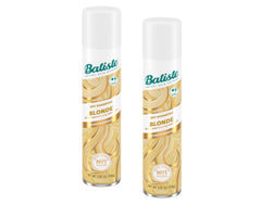 Batiste Brilliant Blonde dry shampoo bottle highlights lightweight oil-absorbing formula.