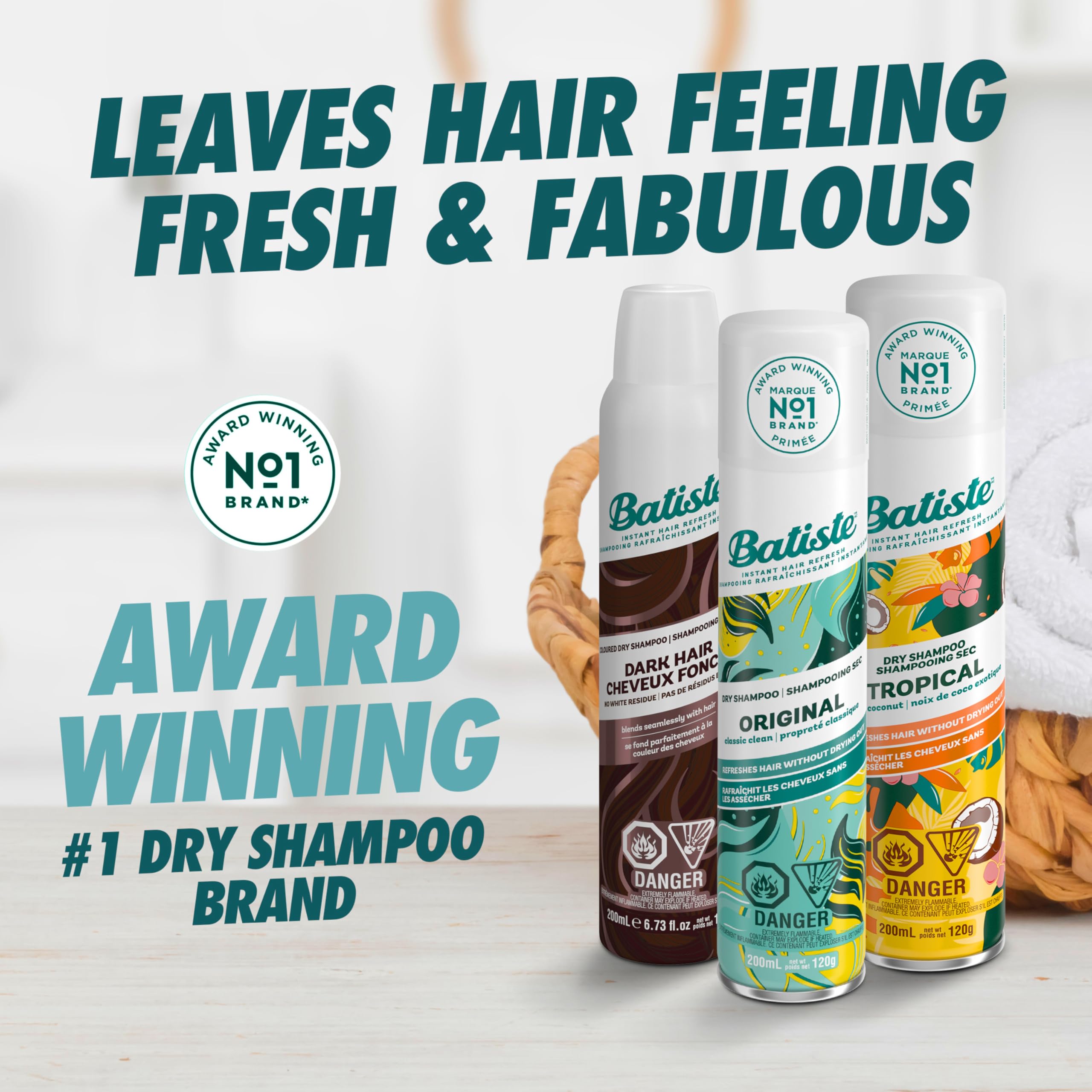 Batiste Champú Seco Fresco, aplicación fácil para cabello con cuerpo inmediato.