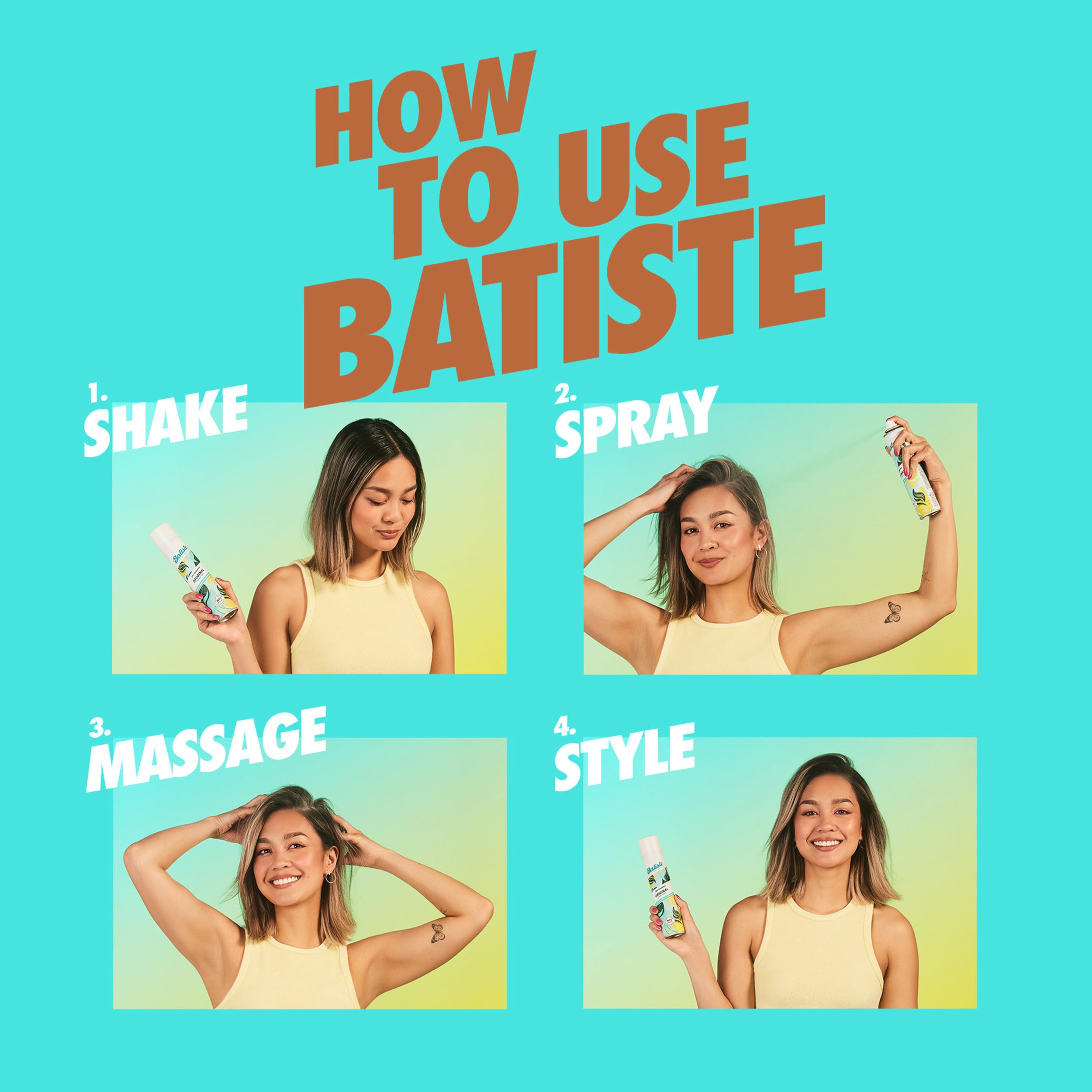 Batiste Dark Dry Shampoo absorbs oil and dirt from roots for a clean look.