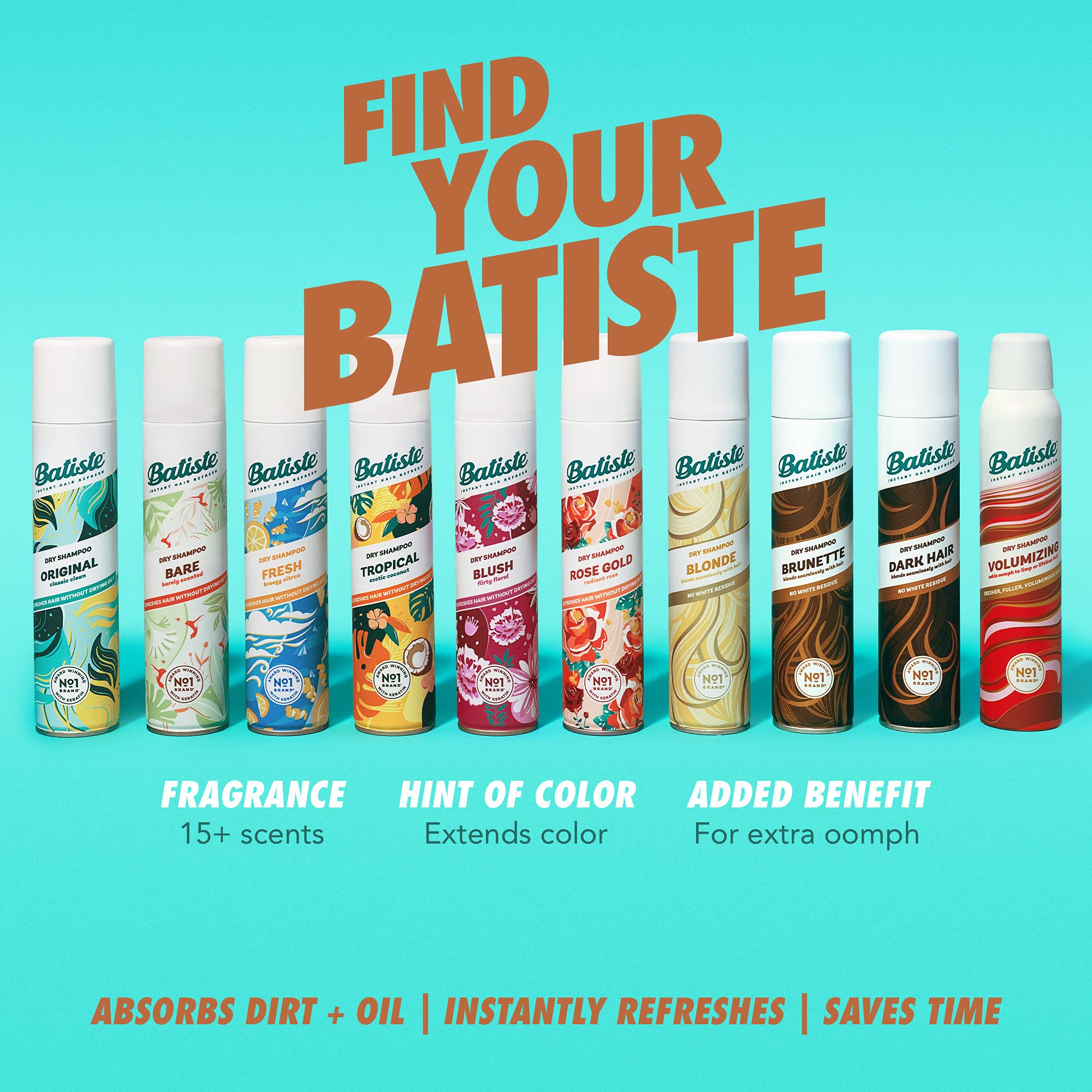 Batiste Dark Dry Shampoo on-the-go use in travel-friendly packaging.