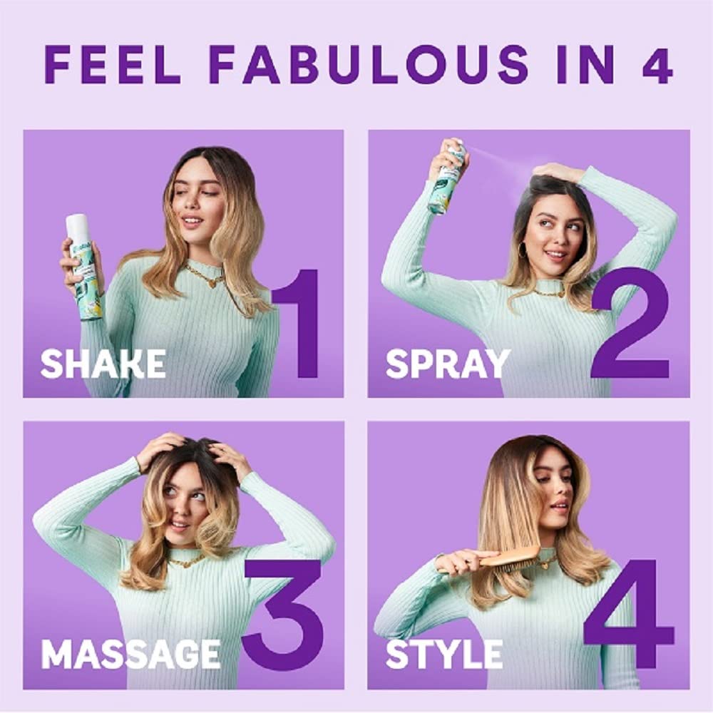 Hands applying Batiste Blush spray to roots