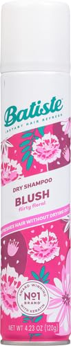 Batiste Dry Shampoo Blush spray action captures easy, mess-free application.