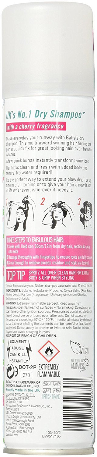 Batiste Cherry dry shampoo pack shot highlighting convenient 4-pack value