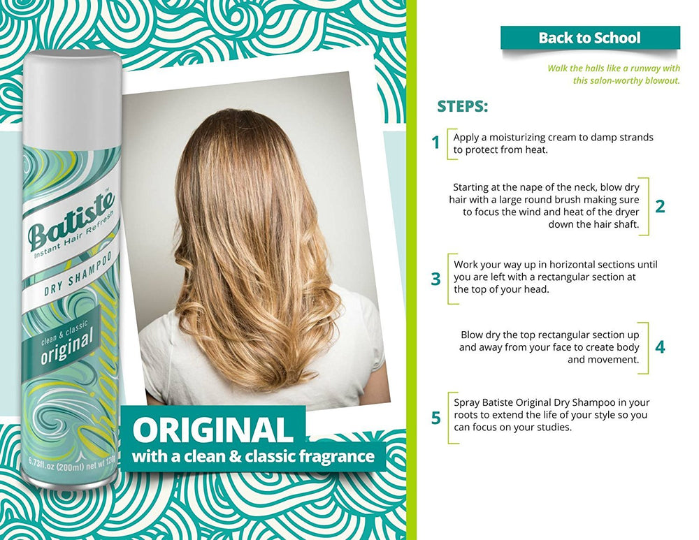 Batiste Dry Shampoo being sprayed for instant hair refresh and body
