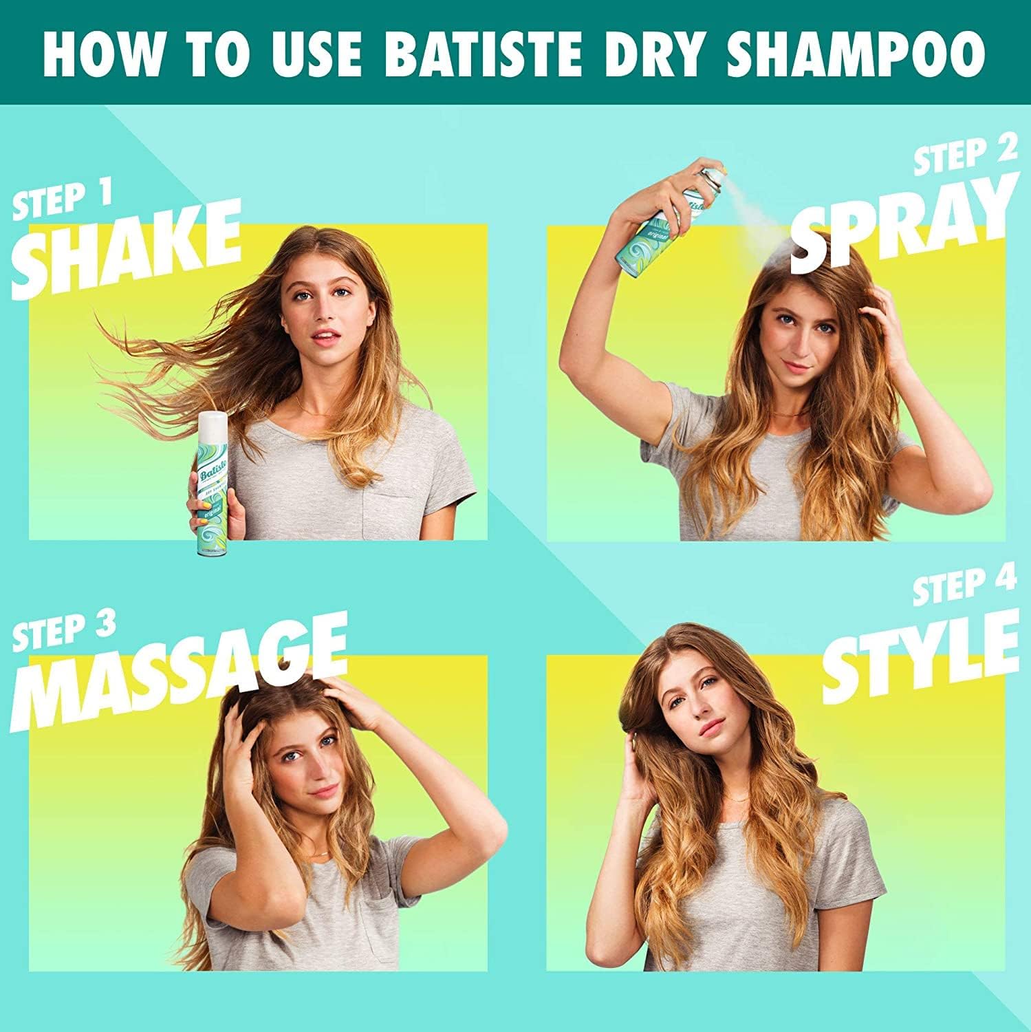 Batiste dry shampoo texture and volume appearing in styled hair