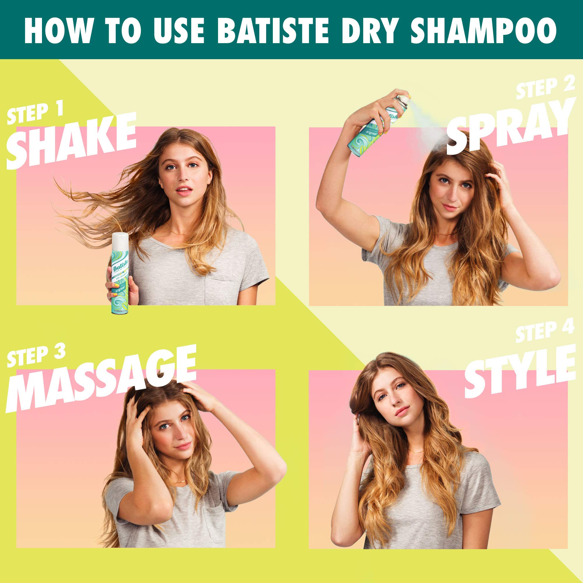 Before and after look with Batiste Tropical for refreshed volume.