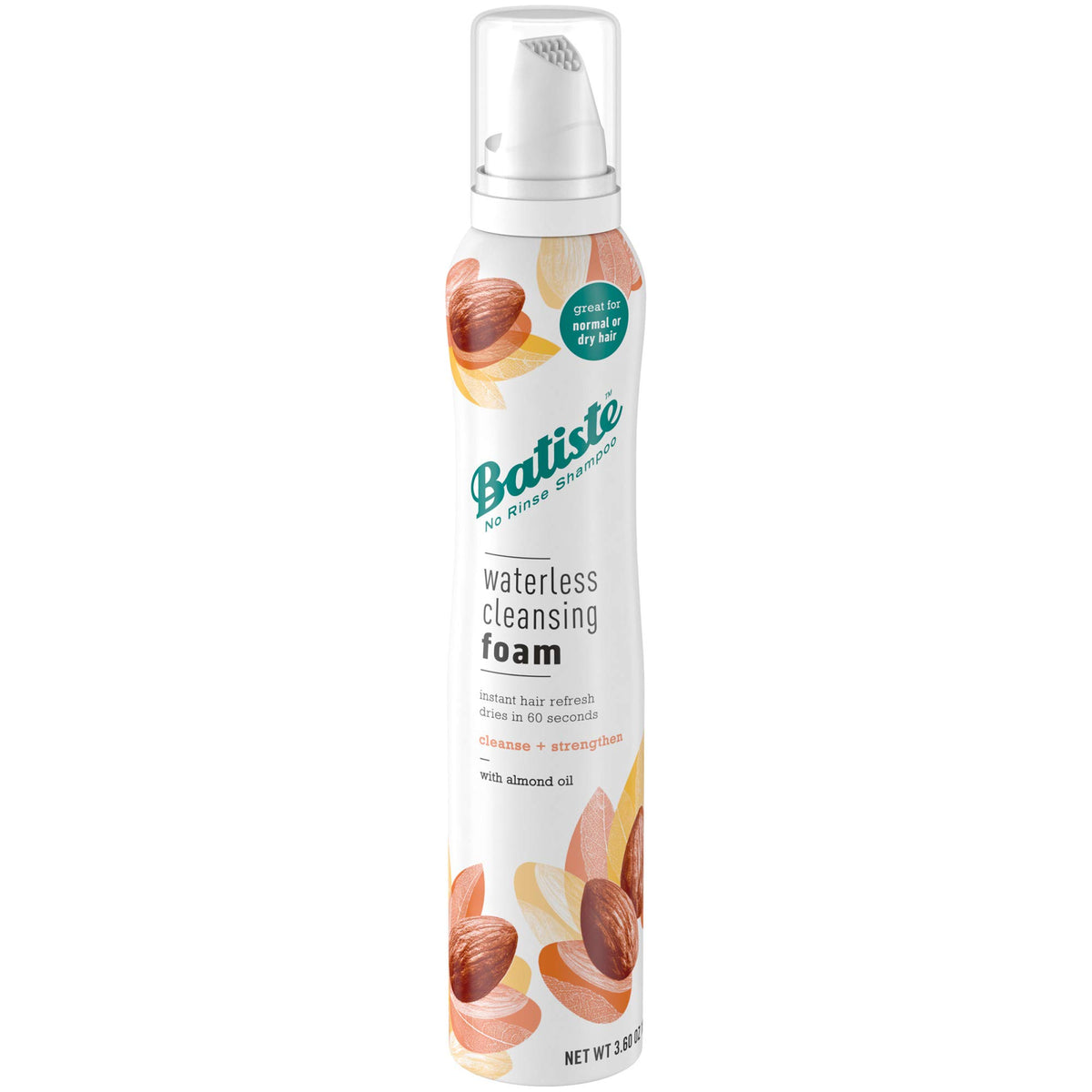 Batiste Waterless Cleansing Foam almond oil bottle for quick refresh between washes