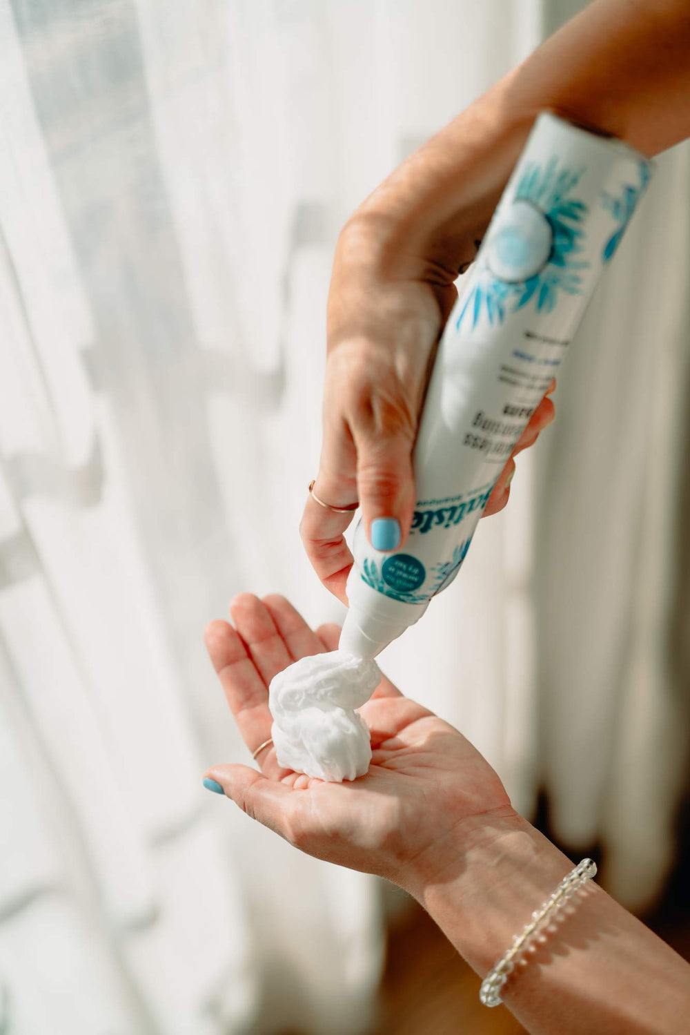 Close-up shows no residue after using Batiste cleansing foam