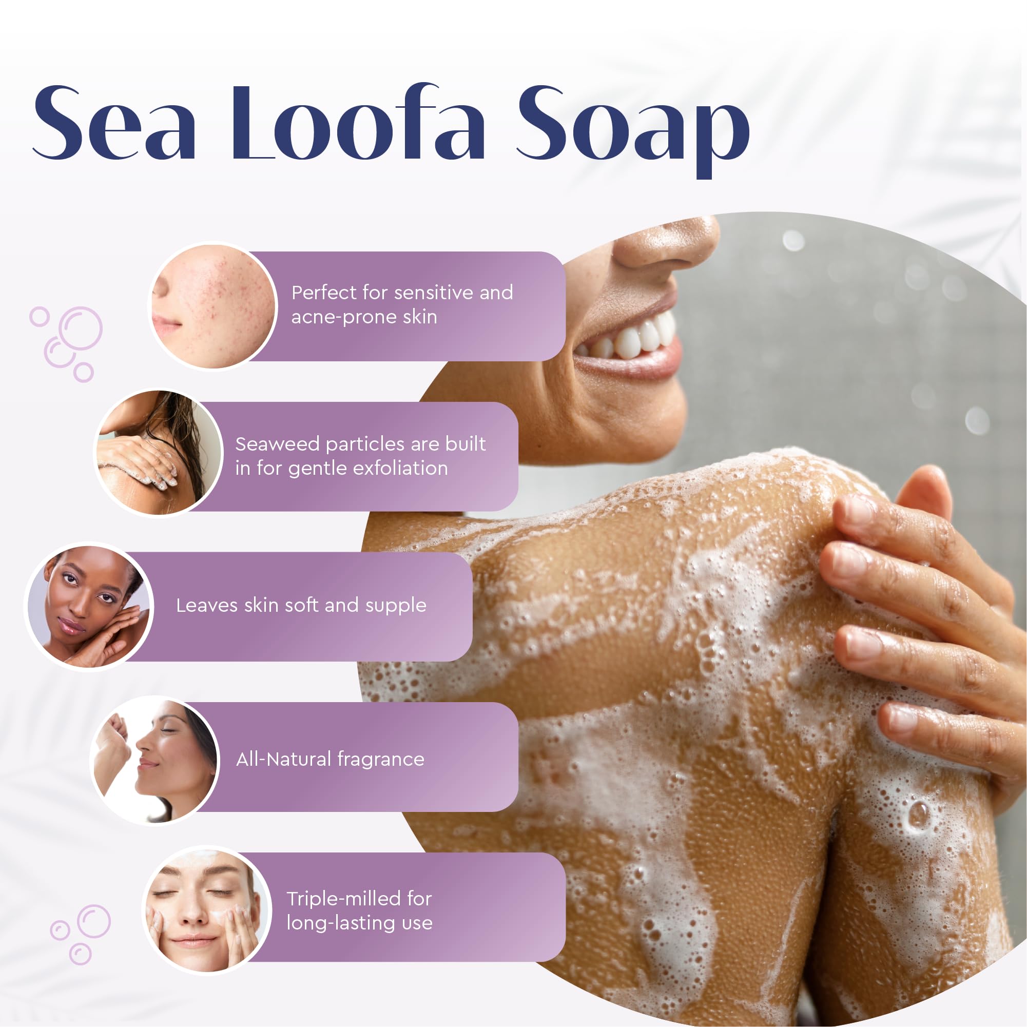 Baudelaire Sea Loofa Soap in use with rich lather during bath ritual.