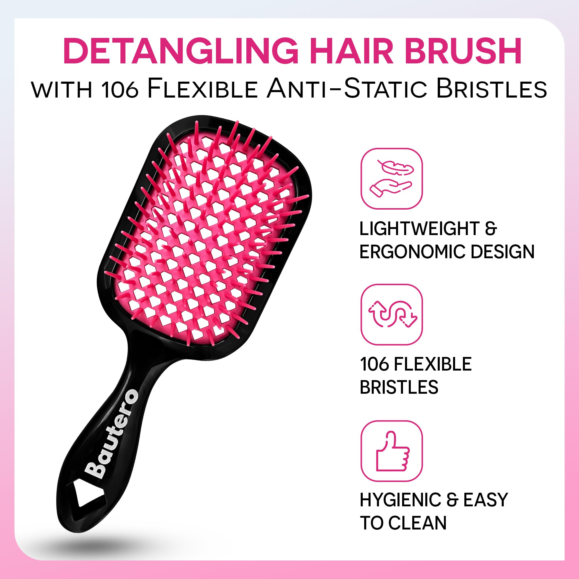 Bautero flexible-bristles close-up aiding knot removal with minimal breakage.