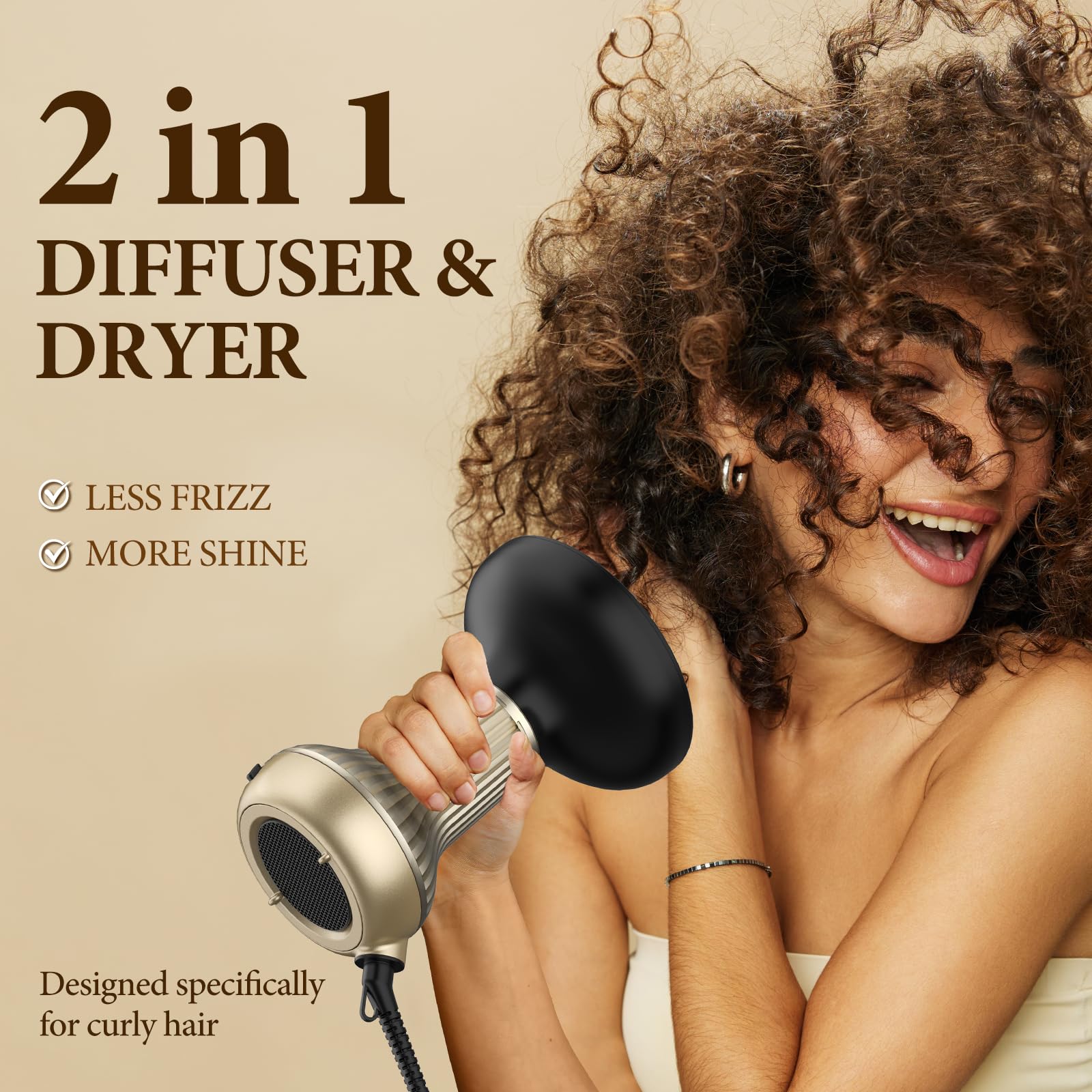 Bautia diffuser hair dryer shows lightweight design for comfortable, long styling sessions.