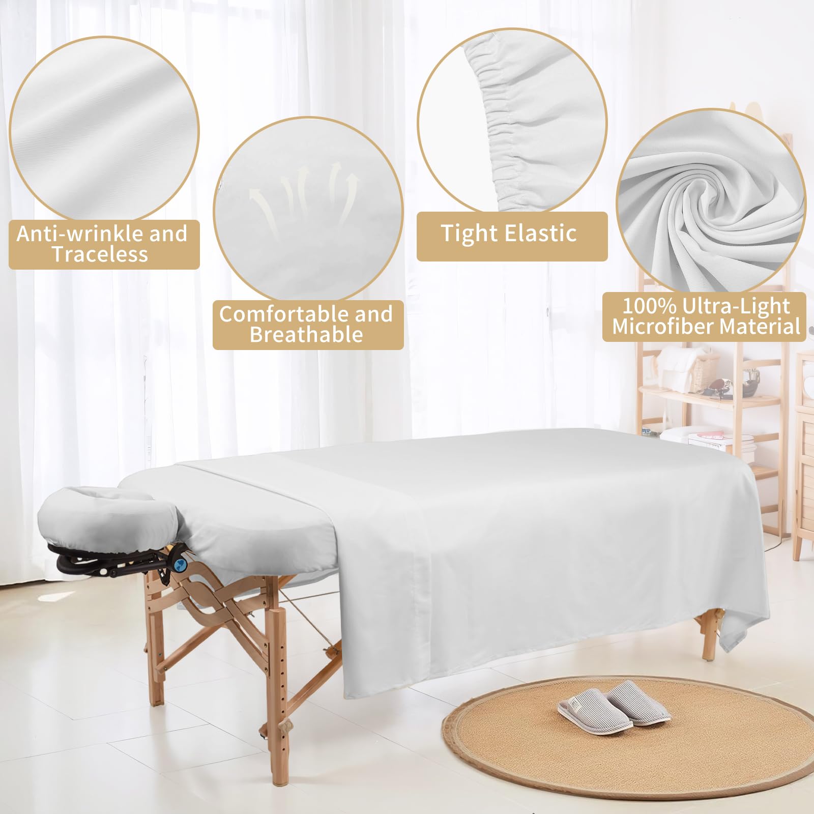 Bavlesfuire elastic-fit massage table cover demonstrating snug fit on standard tables