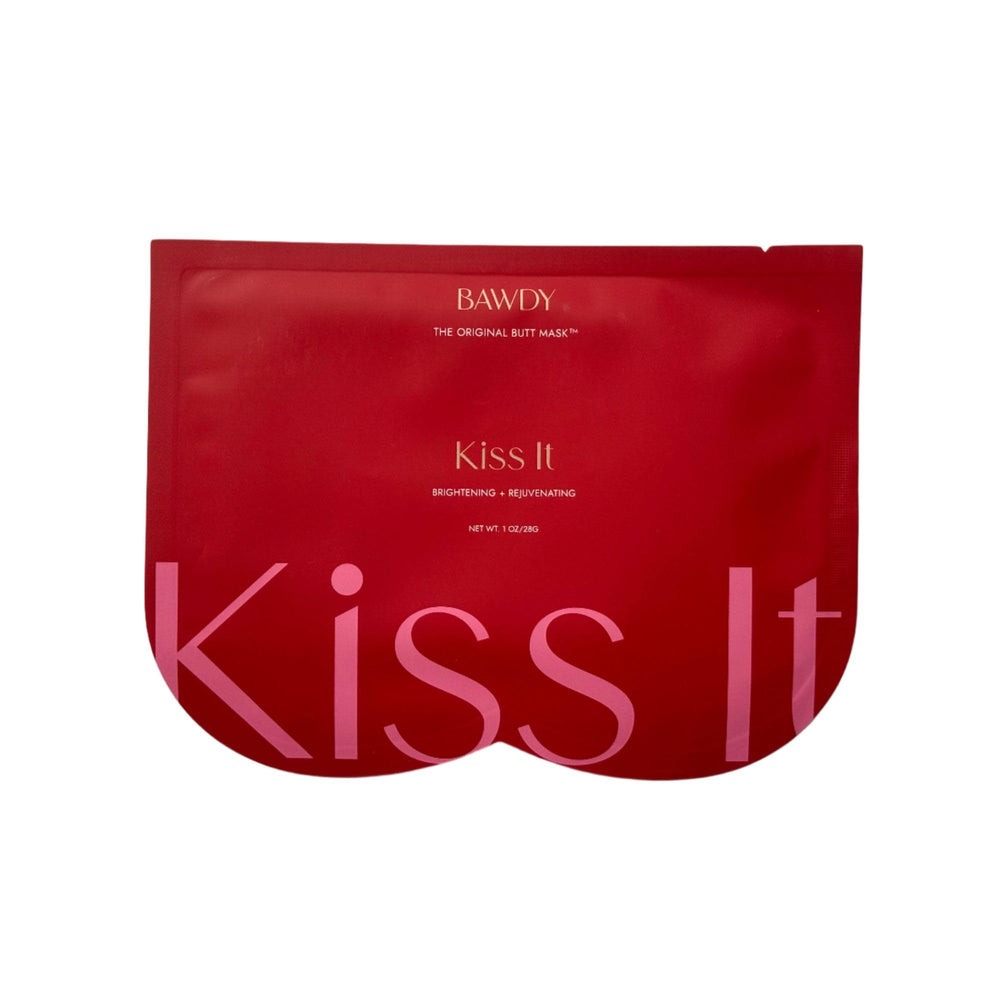 BAWDY Kiss It citrus butt mask packaging highlighting vegan formula for radiant skin